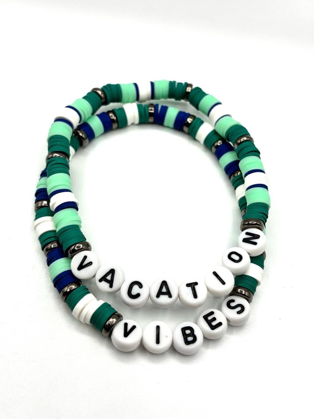 Vacation Vibes Stackable Beaded Bracelet Set - Teal & Blue - Picture 1 of 3